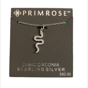 Primrose Cubic Zirconia Sterling Silver Rhinestone Serpentine Snake Necklace